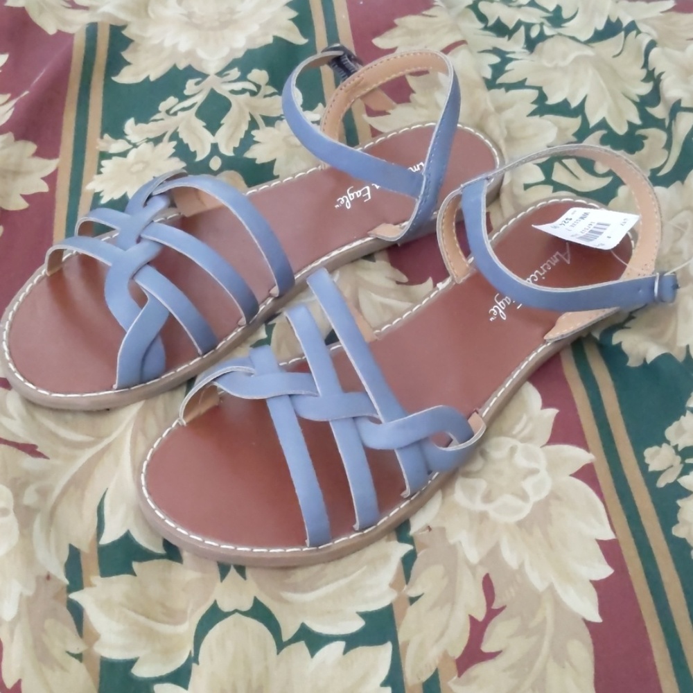 Last One! Braided Strappy Flat Sandal - Dusty Blue